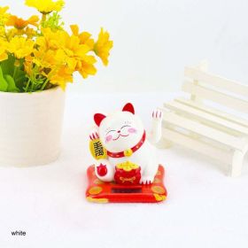 Chinese Lucky Wealth Waving Cat Gold Waving Hand Cat Home Decor Welcome Waving Cat Sculpture Statue Decor Car Ornament - White - S