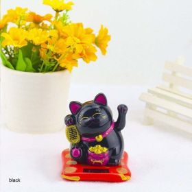 Chinese Lucky Wealth Waving Cat Gold Waving Hand Cat Home Decor Welcome Waving Cat Sculpture Statue Decor Car Ornament - Black - S