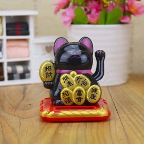 Chinese Lucky Wealth Waving Cat Gold Waving Hand Cat Home Decor Welcome Waving Cat Sculpture Statue Decor Car Ornament - Chinese black - S