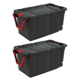 40 Gallon Wheeled Industrial Tote Plastic, Black, Set of 2 - Black - 2