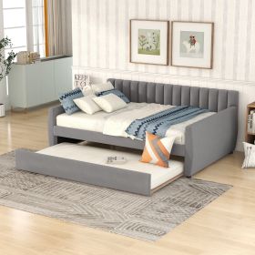 Full Size Upholstered daybed with Trundle and Wood Slat Support - Gray