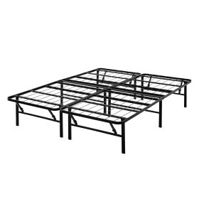 14" High Profile Foldable Steel Queen Platform Bed Frame, Black - White - Full