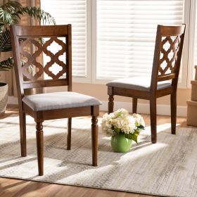 Studio Ramiro Modern and Contemporary Grey Fabric Upholstered and Walnut Brown Finished Wood 2-Piece Dining Chair Set - A