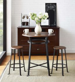 Round 3-Piece Metal Pub Set with Wooden Top, Dark Mahogany - Dark