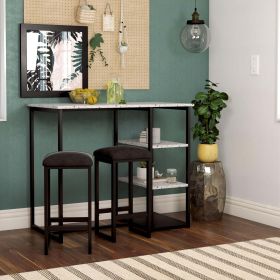 3-Piece Pub Set with Faux Terrazzo Top, Gray Metal/Gray Seat - Black