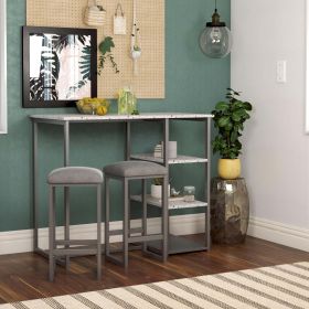 3-Piece Pub Set with Faux Terrazzo Top, Gray Metal/Gray Seat - Gray