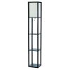 Floor Lamp Etagere Organizer Storage Shelf with Linen Shade, Black - Black