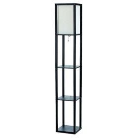 Floor Lamp Etagere Organizer Storage Shelf with Linen Shade, Black - Black