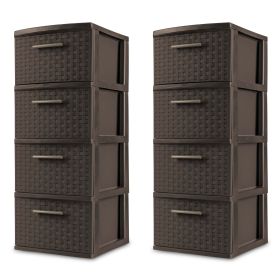 4 Drawer Weave Tower Plastic, Espresso, Set of 2 - S2