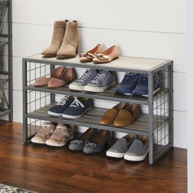 Farmhouse 3 Tiers,12-Compartment Garment Shoe Rack wood, Gray - Gray