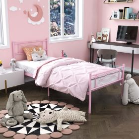 Twin Size Metal Platform Bed with Bowknot Headboards Easy Assembly (Mattress Not Included), Black - pink