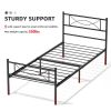 Twin Size Metal Platform Bed with Bowknot Headboards Easy Assembly (Mattress Not Included), Black - Black