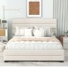 Queen Upholstered Platform Bed with Twin Size Trundle and Two Drawers - Beige