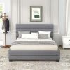 Queen Upholstered Platform Bed with Twin Size Trundle and Two Drawers - Grey