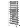 10 Tier 60 Pair Metal and Mesh Rolling Shoe Rack - Gray