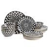 Dinnerware Black & White Medallion Stoneware, 12 Piece Set - Black