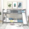 Full over Full Bunk Bed with Convertible Slide and Ladder - Gray