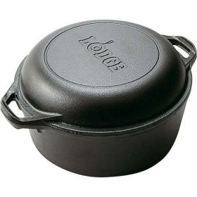 Cast Iron 5 Quart Seasoned Double Dutch Oven - Black