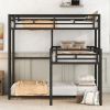 L-shaped Metal Triple Twin Size Bunk Bed - Black