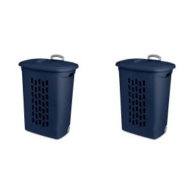 Wheeled Laundry Hamper Plastic, White, Set of 2 - Navy Blue