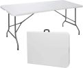 Folding Utility Table 6ft Fold-in-Half Portable Plastic Picnic Party Dining Camp Table, White - White