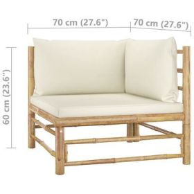 4 Piece Patio Lounge Set with Cushions Bamboo - Cream white