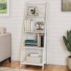 4-Tier Freestanding Ladder Bookshelf with X-Back Frame, Gray - White