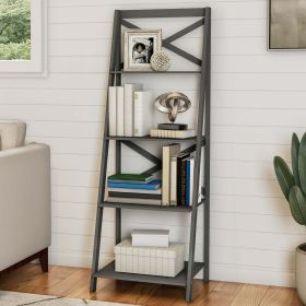 4-Tier Freestanding Ladder Bookshelf with X-Back Frame, Gray - Gray