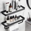 Bathroom Shelves Wall Mounted Glass Shelves for Bathroom Floating Shelf with Towel Holder Glass Shower Shelf 2 Tier Bathroom Wall Organizer - Black