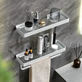 Bathroom Shelves Wall Mounted Glass Shelves for Bathroom Floating Shelf with Towel Holder Glass Shower Shelf 2 Tier Bathroom Wall Organizer - White