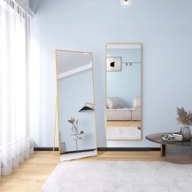 65" x 24" Wall Mounting Full Body Mirror, Full Length Mirror with Stand, Alloy Frame Full-Length Mirror for Living Room, Bedroom, Gold - as picture