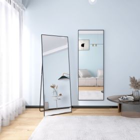 65" x 24" Wall Mounting Full Body Mirror, Full Length Mirror with Stand, Alloy Frame Full-Length Mirror for Living Room, Bedroom, Black - as picture