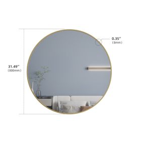 32" Wall Circle Mirror for Bathroom, Large Gold Round Mirror for Wall, 32 inch Hanging Round Mirror for Living Room, Vanity, Bedroom - as picture