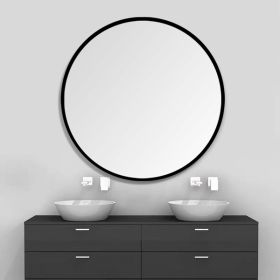 24" Wall Circle Mirror for Bathroom, Black Round Mirror for Wall, 24 inch Hanging Round Mirror for Living Room, Vanity, Bedroom - as picture