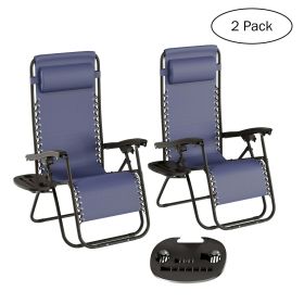 Set of 2 Zero-Gravity Reclining, Folding Camping Chairs (Navy) - Navy Blue