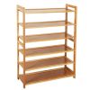 6 Tier Wood Bamboo Shelf Entryway Storage Shoe Rack Home Furniture - Wood Color