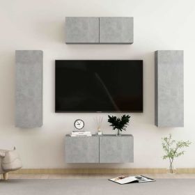 4 Piece TV Cabinet Set Concrete Gray Engineered Wood - Grey