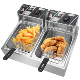 Deep Fryer 12.7QT/12L Stainless Steel Double Cylinder Electric Fryer with Baskets Filters; Electric Fryer for Turkey; French Fries; Donuts - As pictur