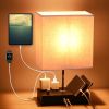 Fully Dimmable Table Lamp for Bedroom Living Room Bedside Lamp for Nightstand Dual USB Ports 2 Power Outlets LED Bulb Included - Beige