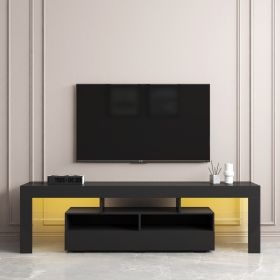 Living Room Furniture TV Stand Cabinet with 2 Drawers &amp; 2 open shelves; 20-color RGB LED lights with remote; Black - as pic