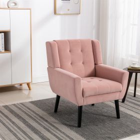 Modern Soft Velvet Material Ergonomics Accent Chair Living Room Chair Bedroom Chair Home Chair With Black Legs For Indoor Home - Pink