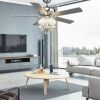 52 Inch Crystal Ceiling Fan Lamp w/ 5 Reversible Blades - sliver