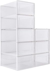 Foldable Shoe Box;  Stackable Clear Shoe Storage Box - Storage Bins Shoe Container Organizer;  8 Pack; White - 8 Pack - White