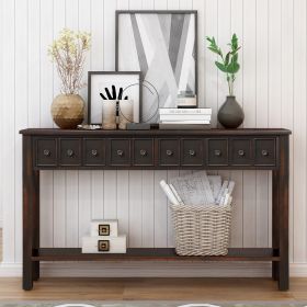 Rustic Entryway Console Table, 60" Long with two Different Size Drawers and Bottom Shelf for Storage  - Black