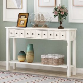 Rustic Entryway Console Table, 60" Long with two Different Size Drawers and Bottom Shelf for Storage  - Antique White