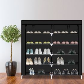 7 Tiers Portable Shoe Rack Closet Fabric Cover Shoe Storage Organizer Cabinet  - Black