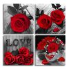 Canvas Wall Art Red Rose Painting Black and White Wall Art Flower Pictures Canvas Print for Living Room Bedroom Home Decorations 4 Pieces - 12x12inchx