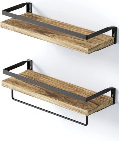 Floating bathroom shelf with towel rail; bathroom/living/kitchen/bedroom wall shelf set of 2; light brown; dark brown; black. - Light Brown