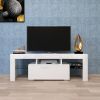 Entertainment TV Stand, Large TV Stand TV Base Stand with LED Light TV Cabinet. - White