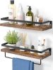 Floating bathroom shelf with towel rail; bathroom/living/kitchen/bedroom wall shelf set of 2; light brown; dark brown; black. - Rustic Brown